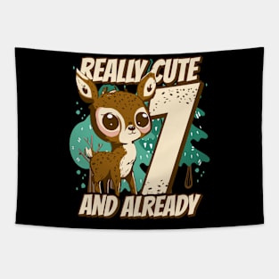 really Cute and already 7 - fawn children birthday Tapestry