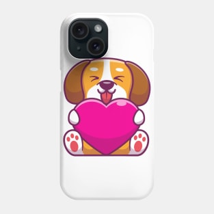 Cute dog sitting and holding heart Phone Case