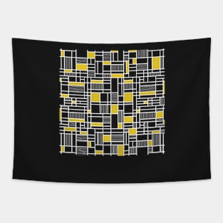 Map Lines Yellow and Black Tapestry