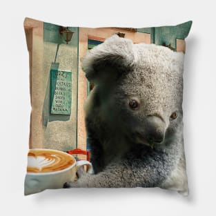 Self-Care Koala Drinking Coffee Pillow