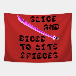 Slice And Diced To Bits and Pieces, v. Code Pink Blk Text Tapestry