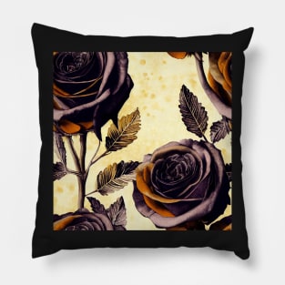 Black rose watercolor rose Pillow