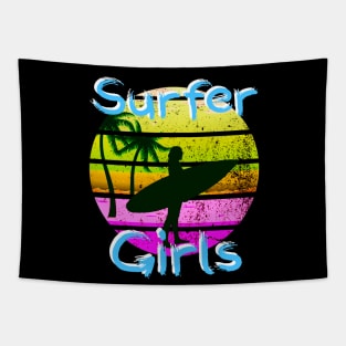 Retro Surfer Girls Funny Surfing Girl Pink Sunset Surf Girl Tapestry