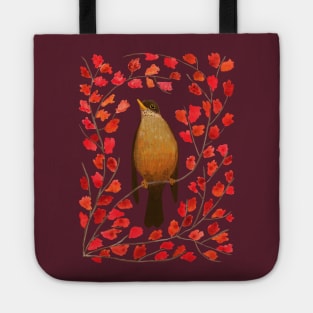 Painted bird on autumn tree Tote