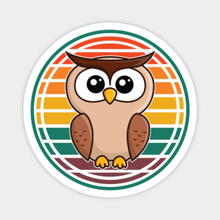 Wise Old Owl w/ Big Eyes Colorful Retro Sunset in Background Magnet