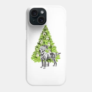 Labrador Dog Christmas scene with Christmas tree an Santa hat Phone Case