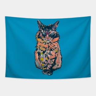 Navy Coral Polka Dot Kitty Cat Tapestry