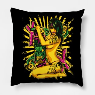 woman skateboarding Pillow