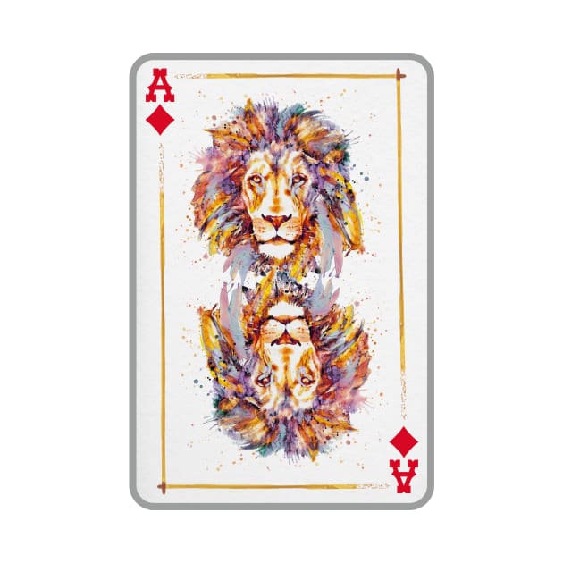 Lion Head Ace of Diamonds Playing Card by Marian Voicu
