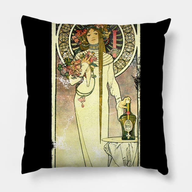 Art Nouveau - LaTrappistine Alphonse Mucha Pillow by AltrusianGrace