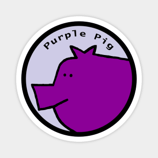 Portrait of Purple Pig in a Circle Magnet