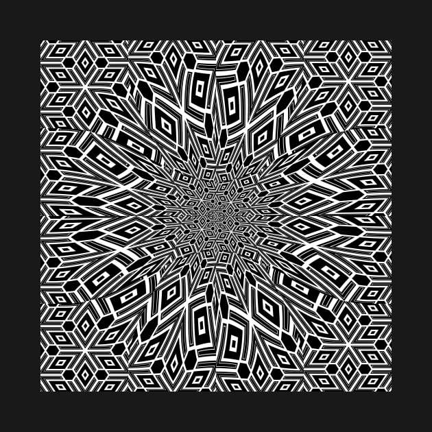 Black and White Funky Cubism Mandala Abstract by SeaChangeDesign