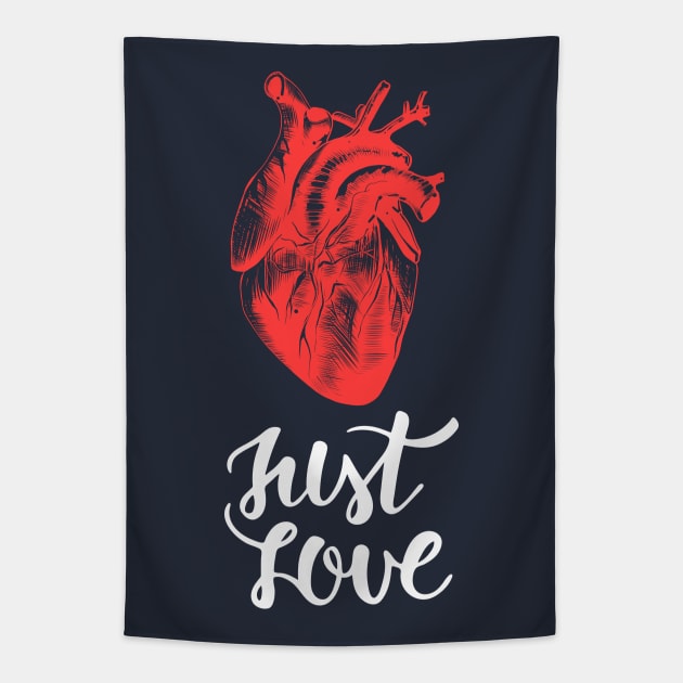 Just Love Lettering Romantic Quote With Heart Tapestry by Mia_Akimo