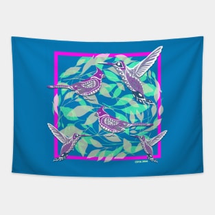 hummingbirds and blue cardinals in lovely arts ecopop Tapestry