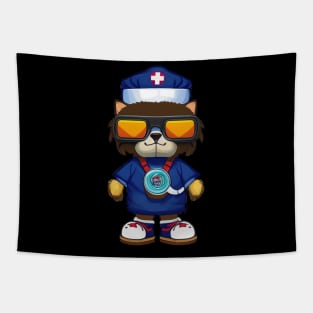 Cute Cartoon Cat in Nurse Uniform for Animal Lovers Tapestry