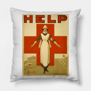 Vintage WWI Era Australian Red Cross Nurse Poster: HELP Pillow