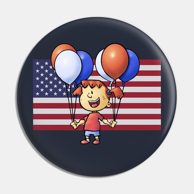 Fourth of July Girl with Balloons Pin by Reading With Kids