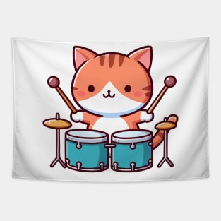 Cute Cat Drummer Tapestry