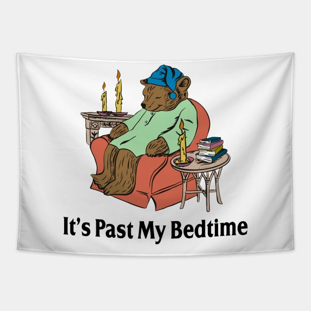 It's Past My Bedtime Bear Taking a Nap Next to Books Tapestry by valeriegraydesign