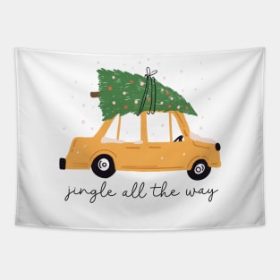 Hand Drawn Christmas Tree Car Funny Tapestry