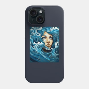Surrealistic woman face in sea waves illustration Phone Case
