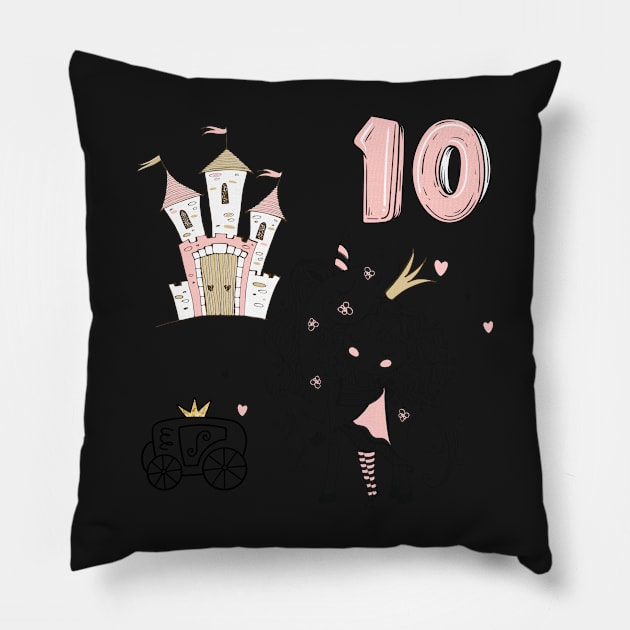 10th birthday Princess castle unicorn Pillow by KrasiStaleva