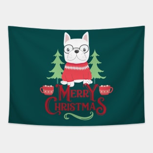 Cute French Bulldog And Christmas Tree Tapestry