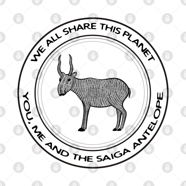 Saiga Antelope - We All Share This Planet - animal design - on white by Green Paladin