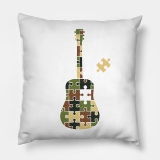 Camouflage Puzzle Acoustic Guitar Silhouette Pillow