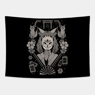 Kitsune Mask - Cool Aesthetic Fox Girl Yokai Japanese  Gift Tapestry