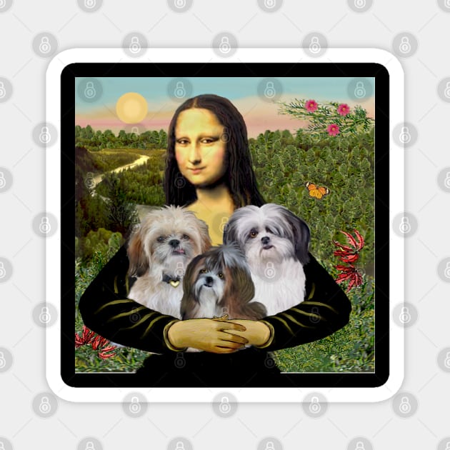 Mona Lisa and her Three Sweet Shih Tzus Magnet by Dogs Galore and More