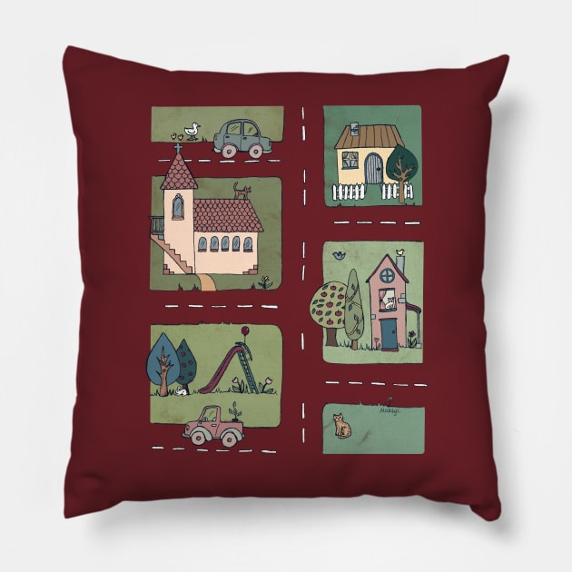 An Even Quieter Afternoon in Town Pillow by micklyn