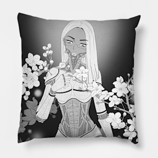 Cybergirl with Cherry Blossom Manga Art (Without Text) Pillow