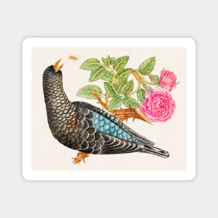 Blue-Black Bird on Rose Branch with Spider (18th Century) Magnet