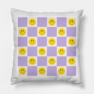 Smiley Pastel Checkered Pattern in Purple Pillow