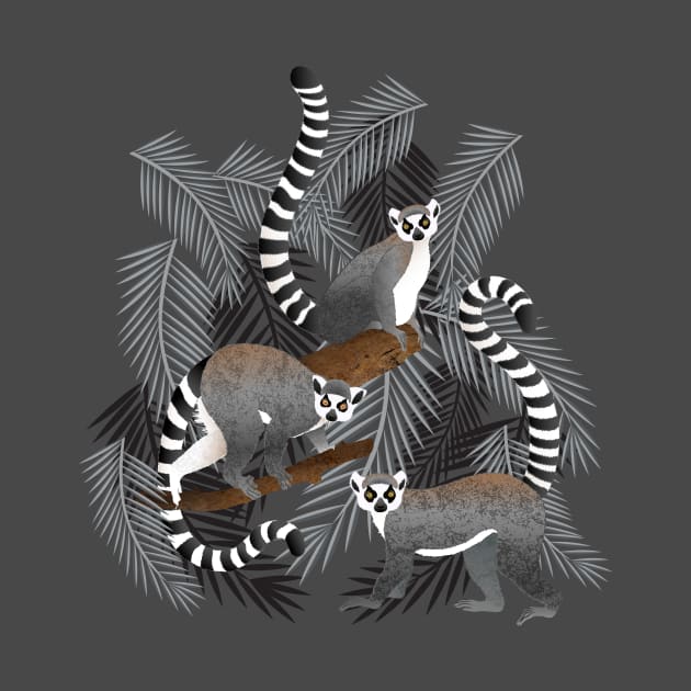 Lemurs & Palm Fronds by Pamelandia