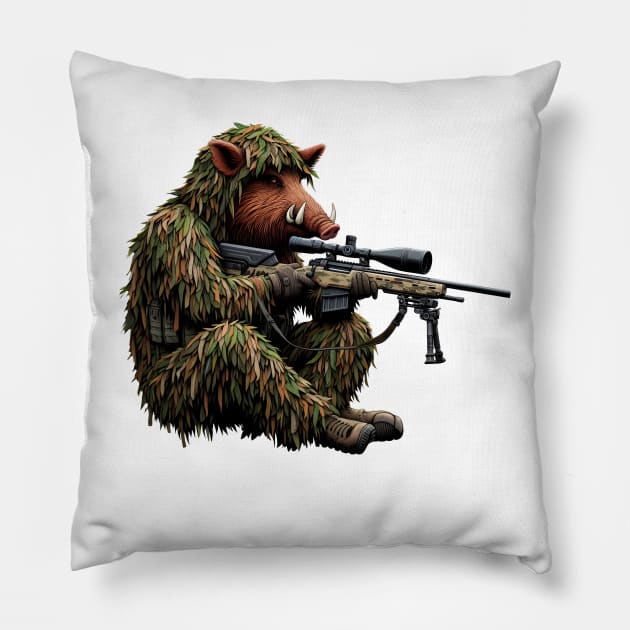 Sniper Wild Boar Pillow by Rawlifegraphic