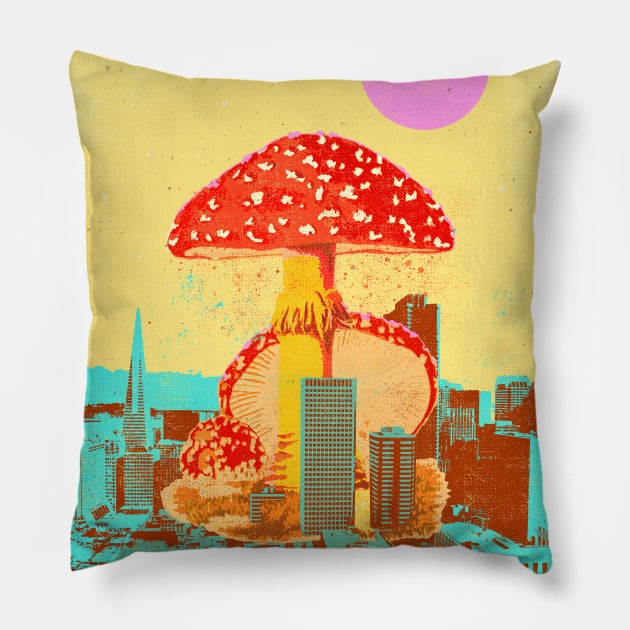 MUSHROOM CITY VI Pillow by Showdeer