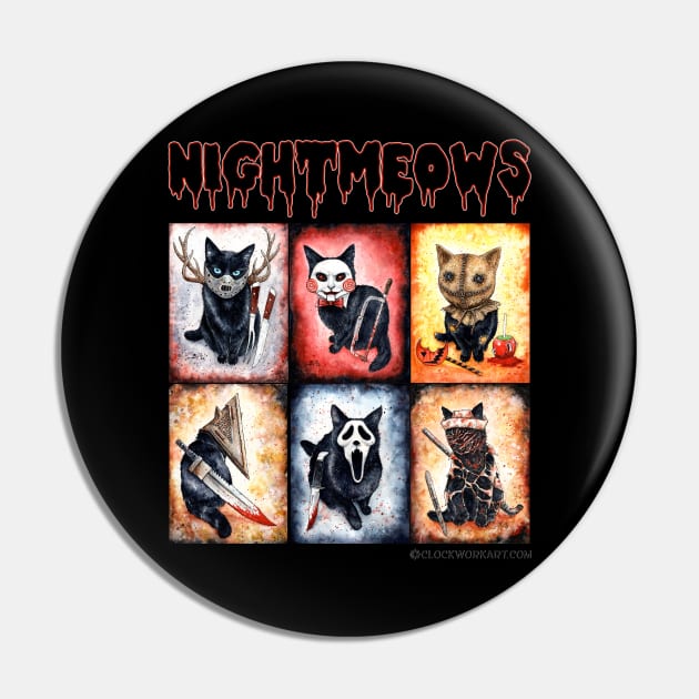 Nightmeows - Contemporary Horror Cats Pin by Clockwork Art