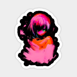 Pink Anime Girl Painting Magnet