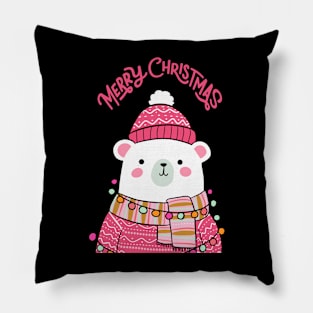 Merry Christmas a cute polar bear ready for the holiday Pillow