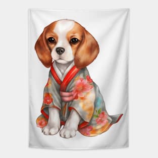 Watercolor Beagle Dog in Kimono Tapestry