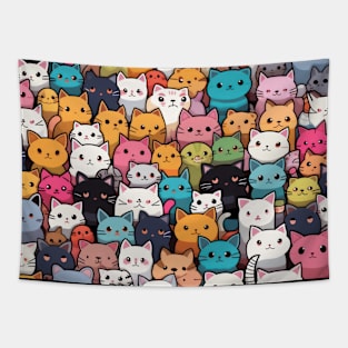 Furry Cuteness: 101 Kawaii Cats in Pastel Paradise Tapestry