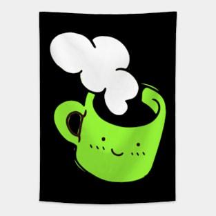 Cute Kawaii Coffee Cup With Steam In Green Tapestry