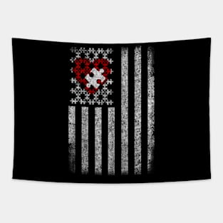 Autism American Flag He Puzzle Pieces Tapestry