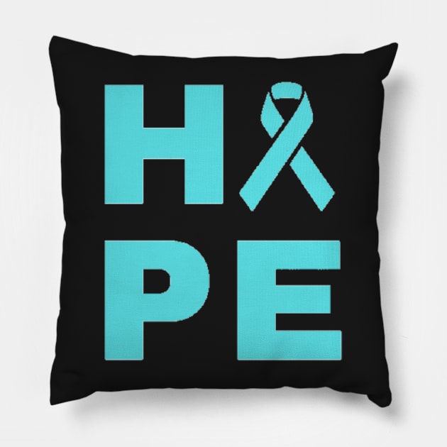 Hope Awareness Ribbon (Teal) Pillow by CaitlynConnor