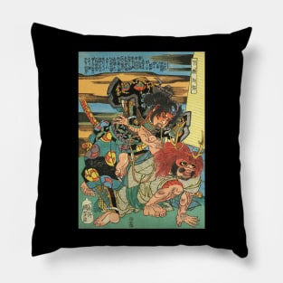 Samurai Handcuffing Enemy - Old Japanese Ukiyo-e Woodblock Print Art Pillow