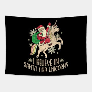 I Believe In Santa And Unicorns Funny Christmas Tapestry