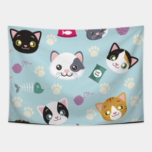 Every Cute Cat Pattern With Toys, Food, Mice, Paws Graphic illustrations Tapestry