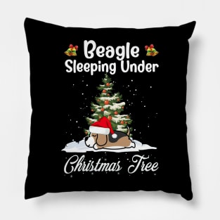 Beagle Sleeping Under Christmas Tree Funny Xmas Dog Lover Pillow